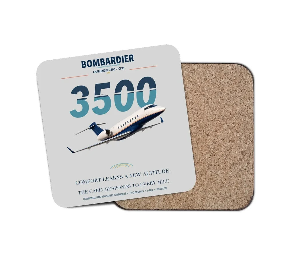 Bombardier Challenger 3500 design on light gray 1 piece coaster