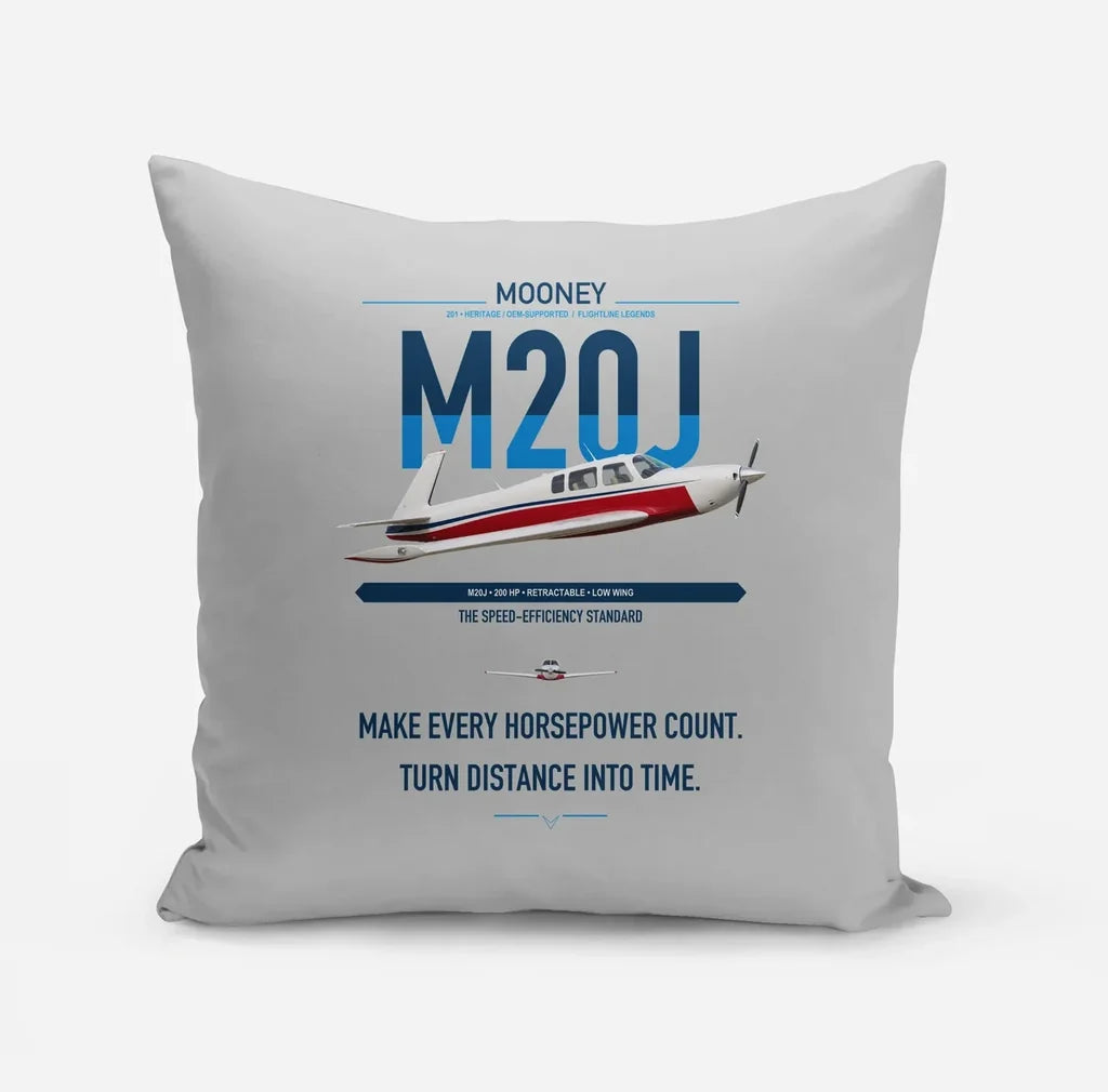 Mooney M20J 201 design on light gray pillow