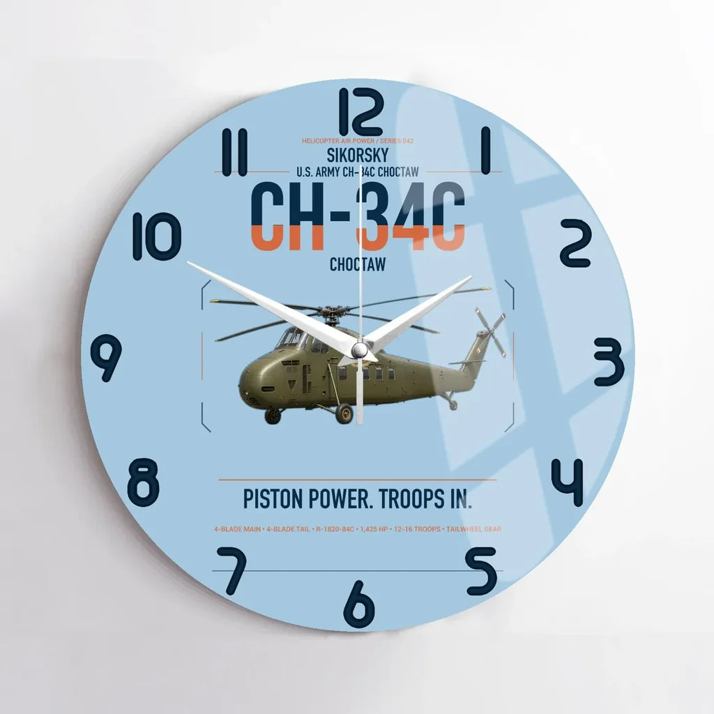 Sikorsky CH-34C Choctaw design on light blue no frame wall clock