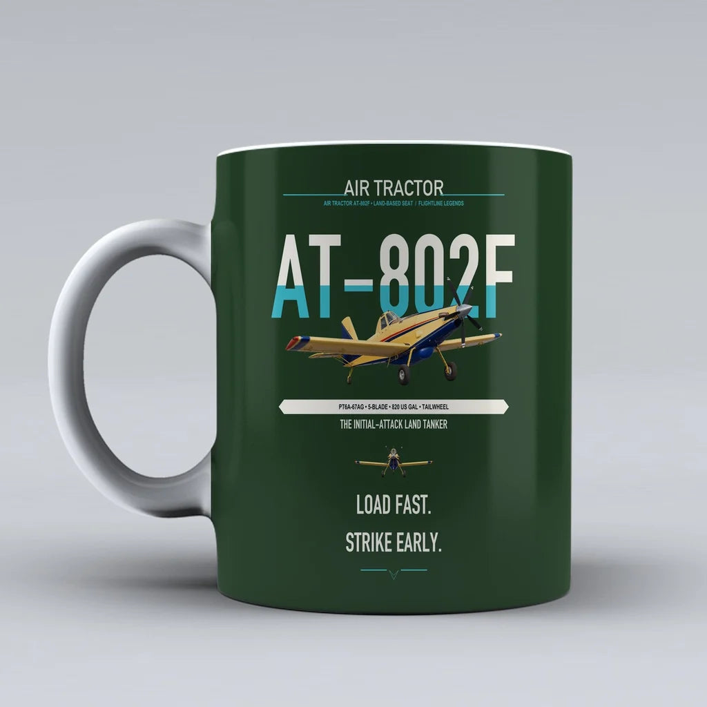 Air Tractor AT-802F design on dark green ceramic mug, double-side print