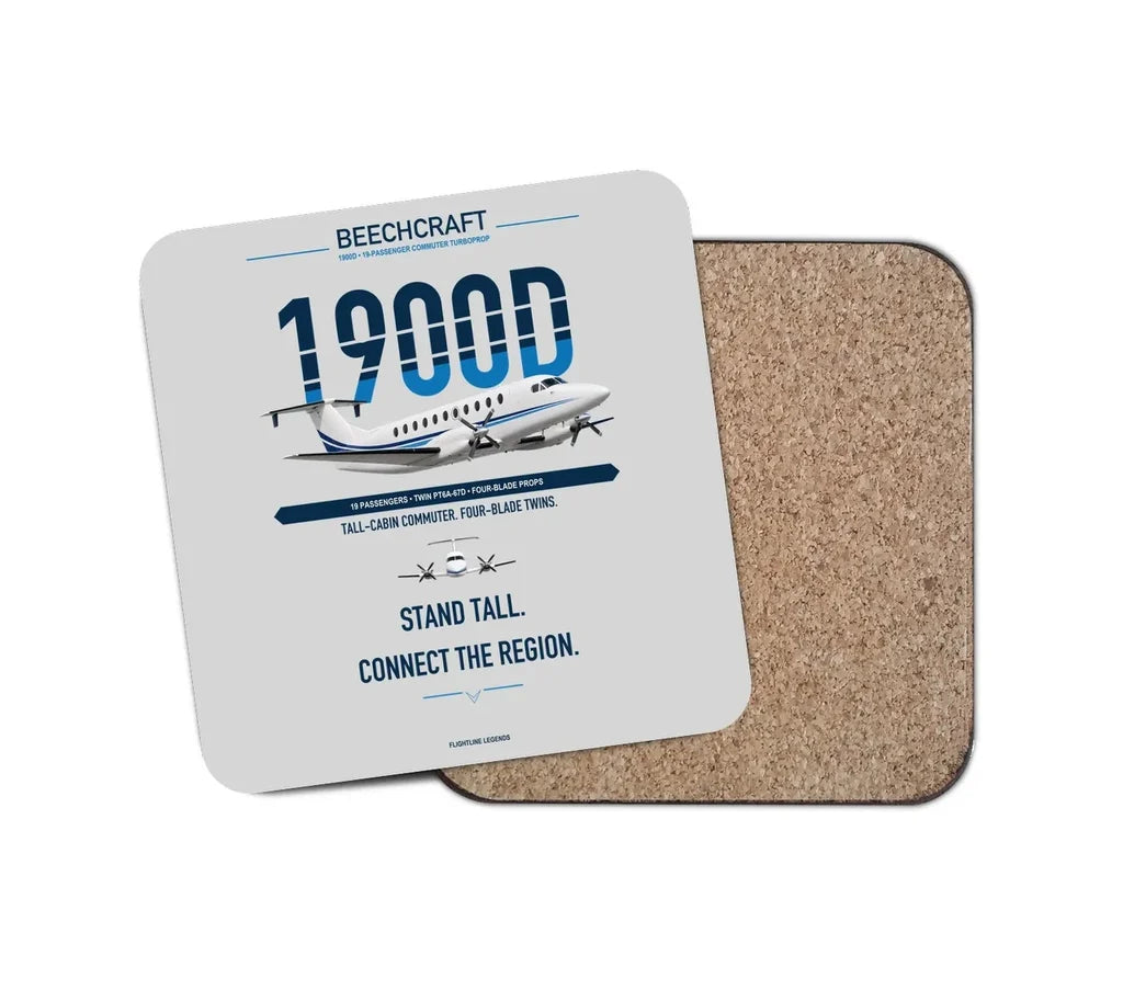 Beechcraft 1900D design on light gray 1 piece coaster