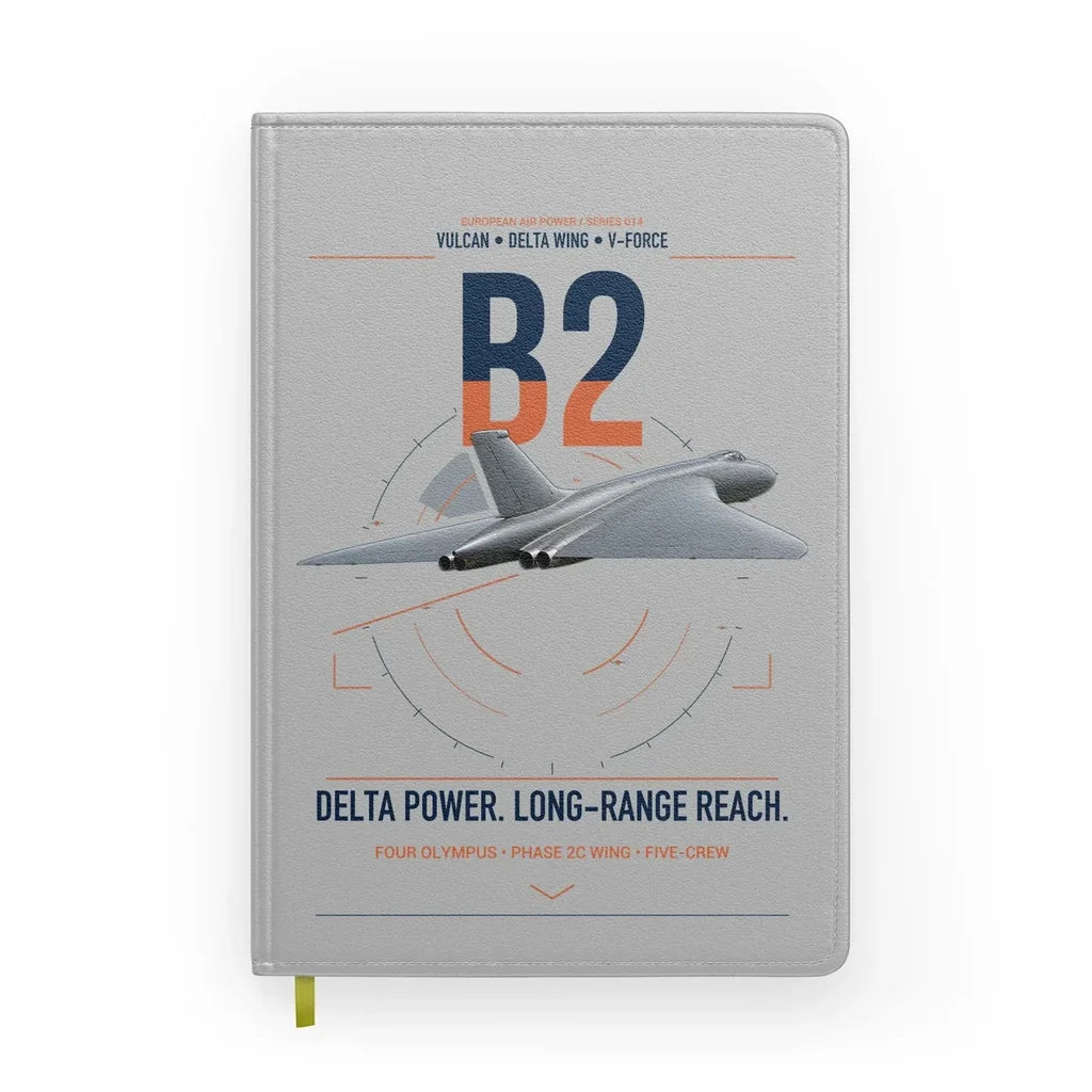 Avro Vulcan B2 design on light gray notebook