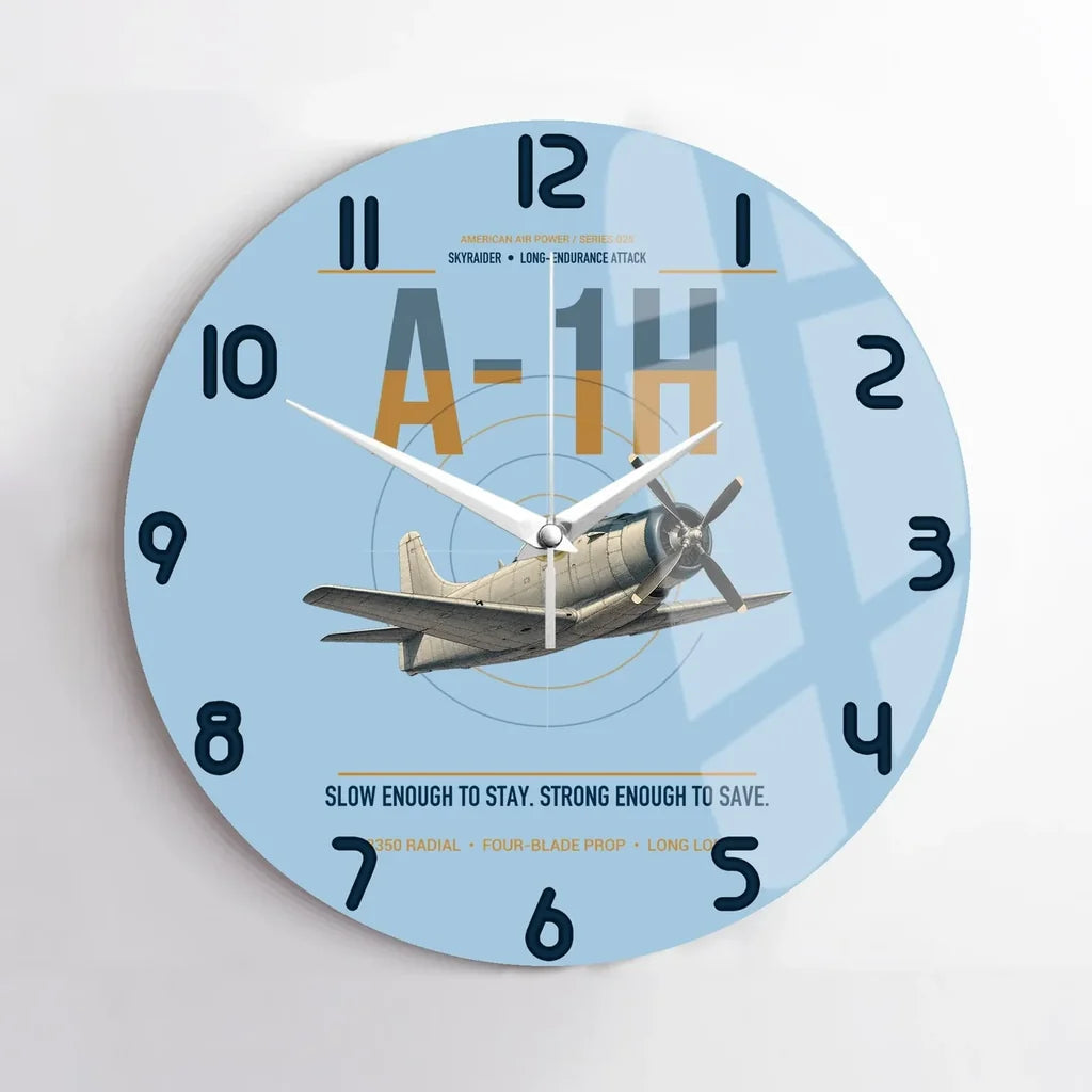 A-1H Skyraider design on light blue no frame wall clock