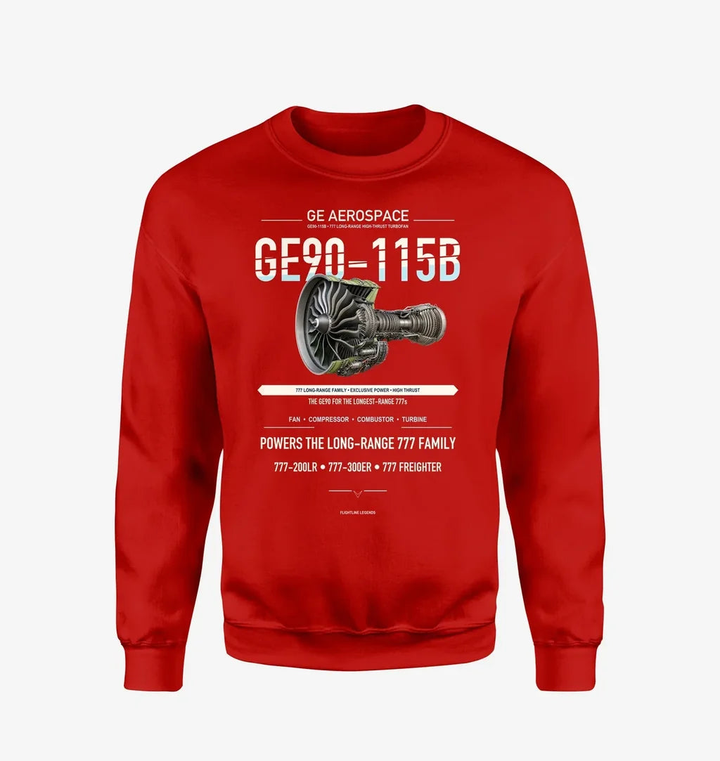 GE90-115B design on red sweatshirt