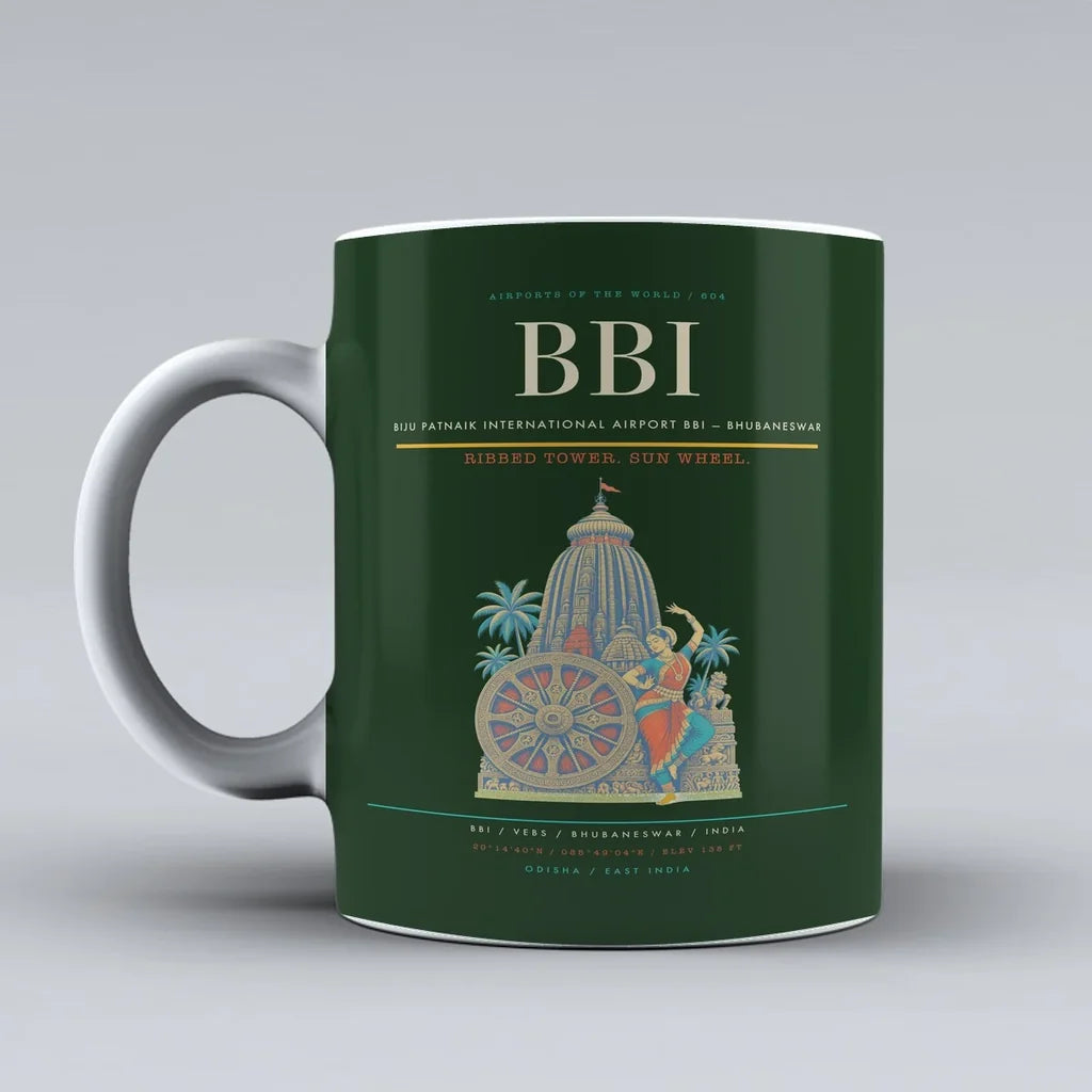 Patnaik International Airport BBI — Bhubaneswar Mug design on dark green biju