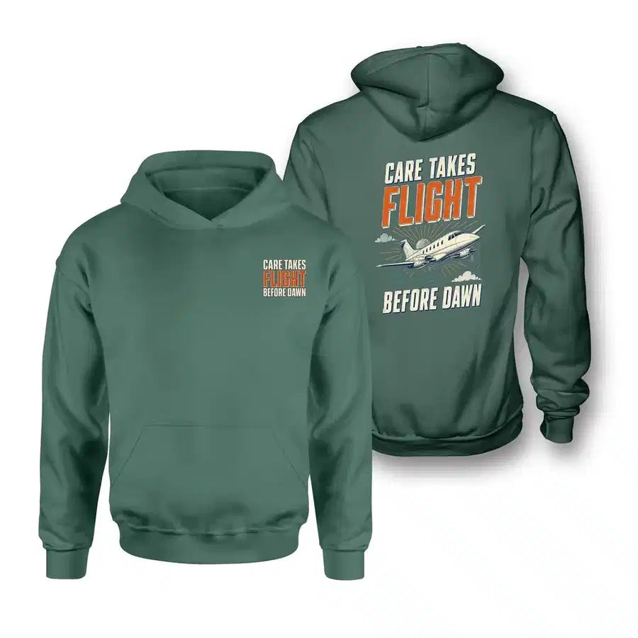 SIGNAL 564 - Care Takes Flight Before Dawn - Double-Side Hoodie design on green double side hoodie