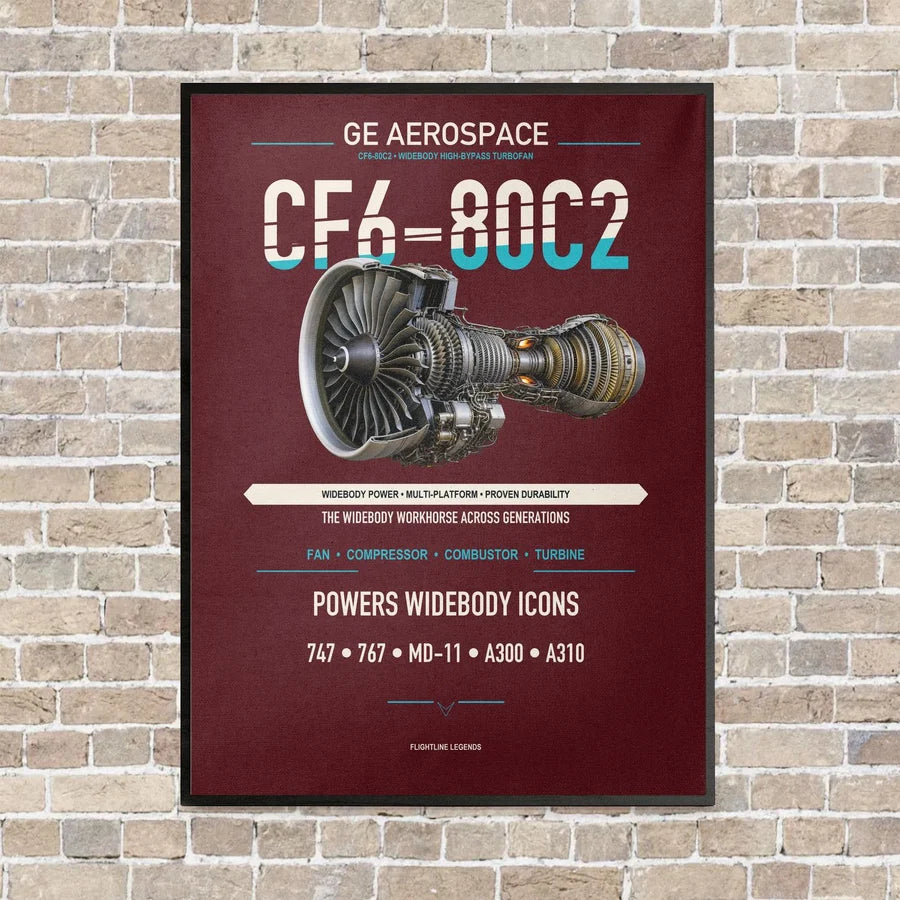 CF6-80C2 vertical canvas print - framed - dark red background
