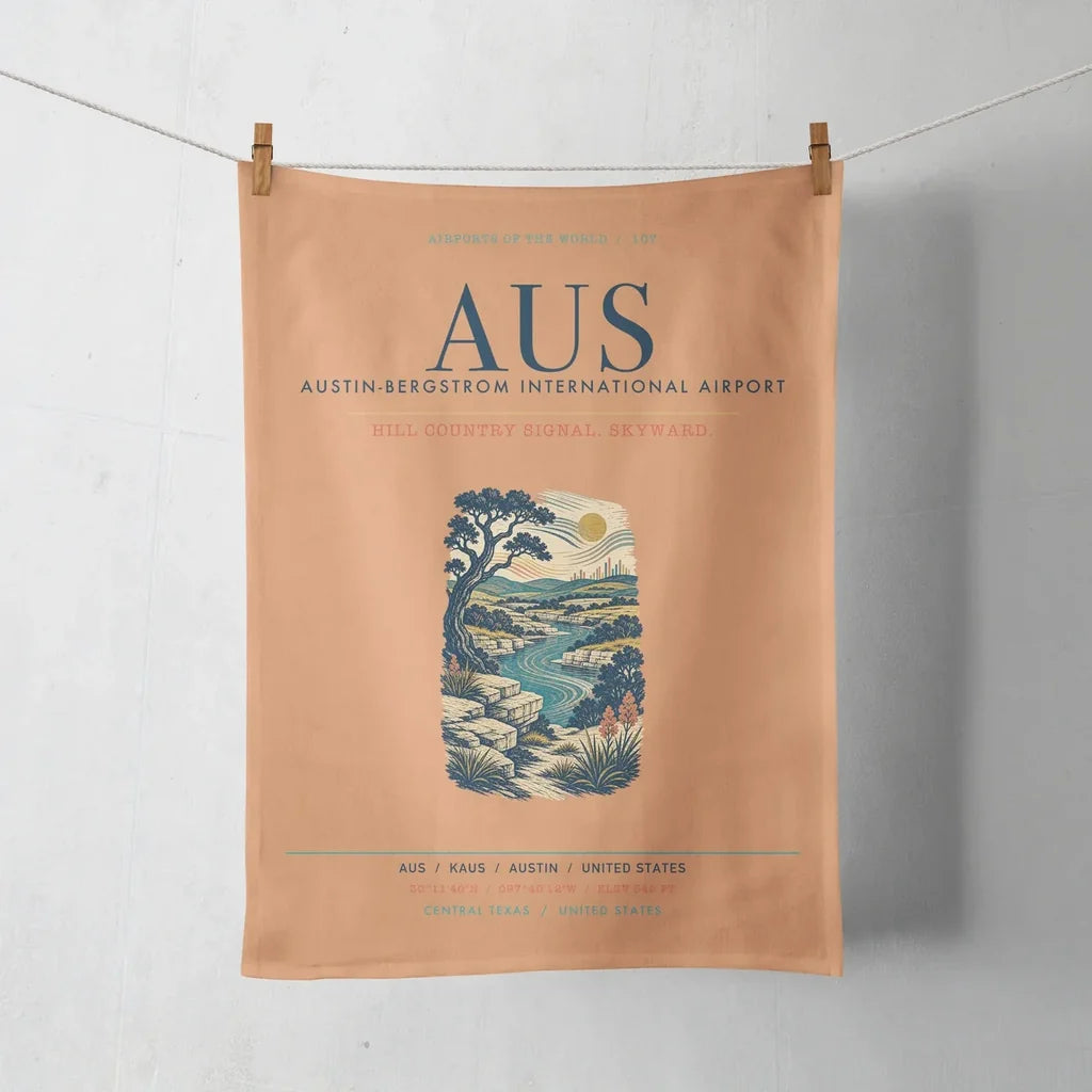 Austin-Bergstrom International Airport (AUS) design on orange towel