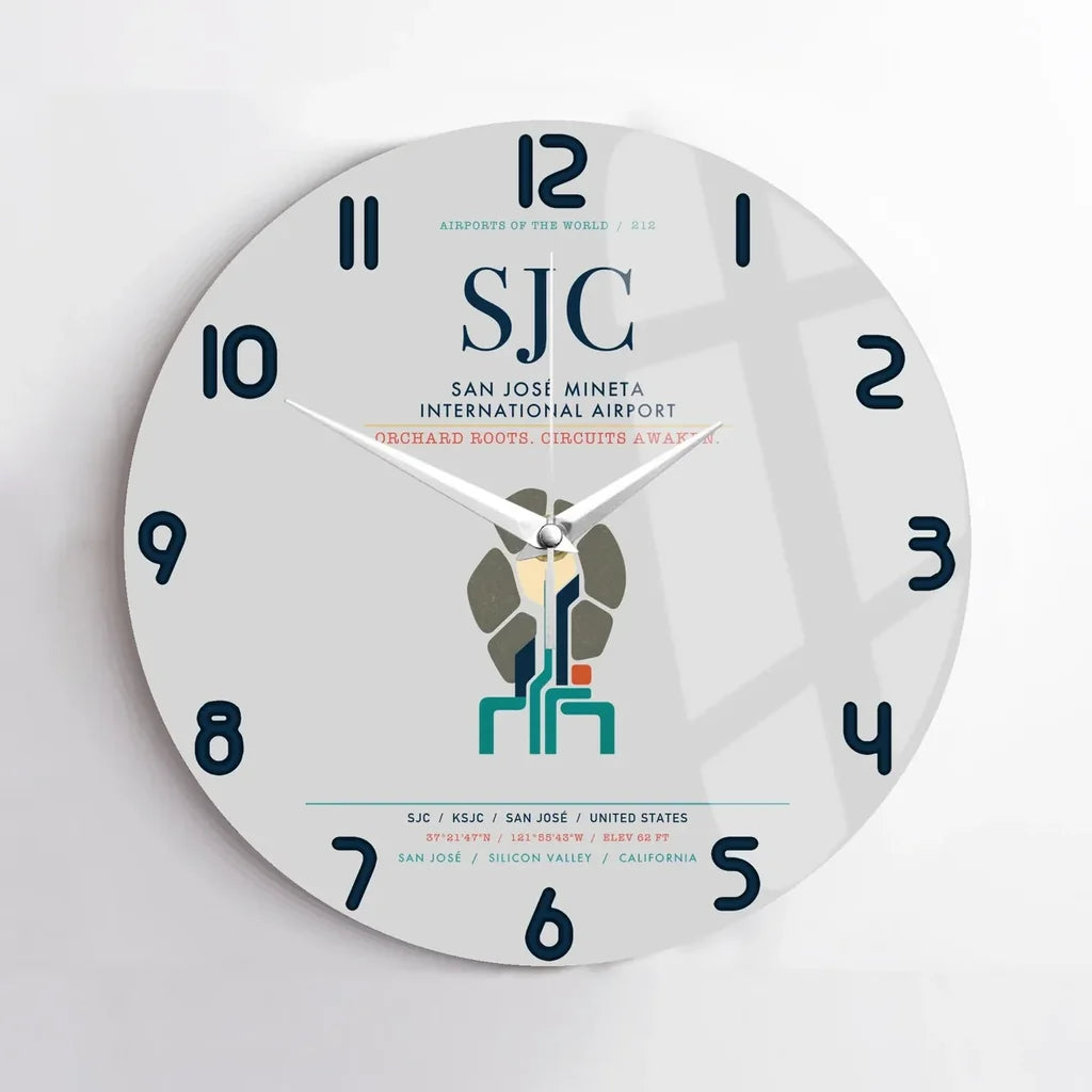 San José Mineta International Airport (SJC) design on light gray no frame wall clock