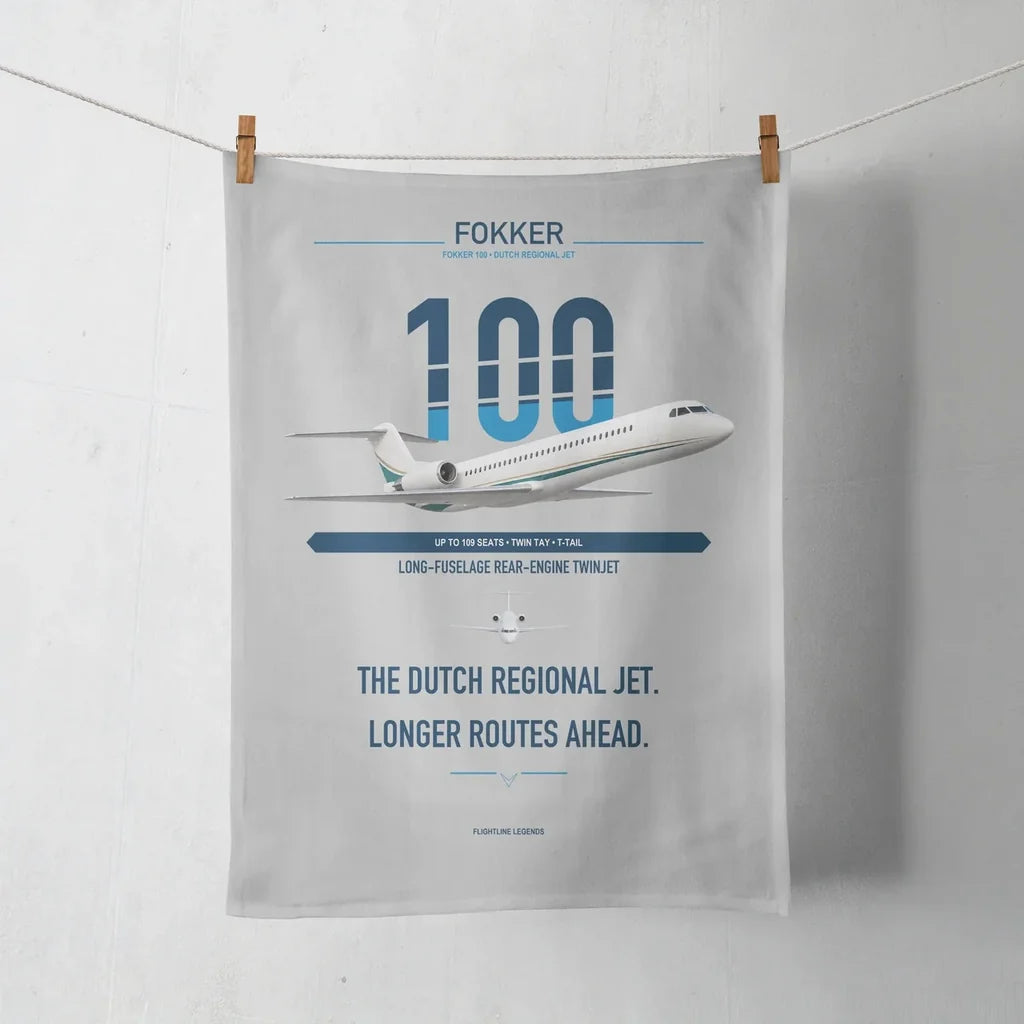 Fokker 100 design on light gray towel
