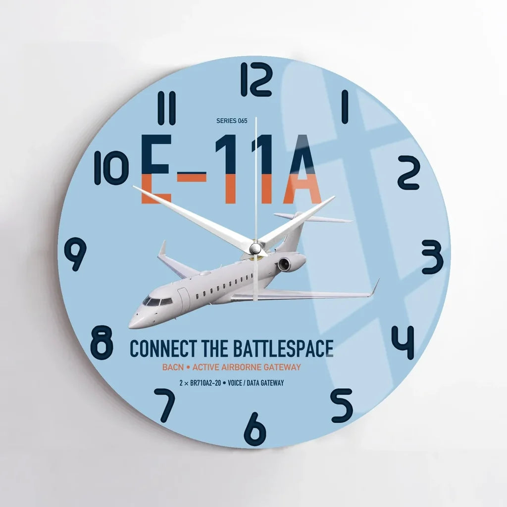 E-11A BACN design on light blue no frame wall clock