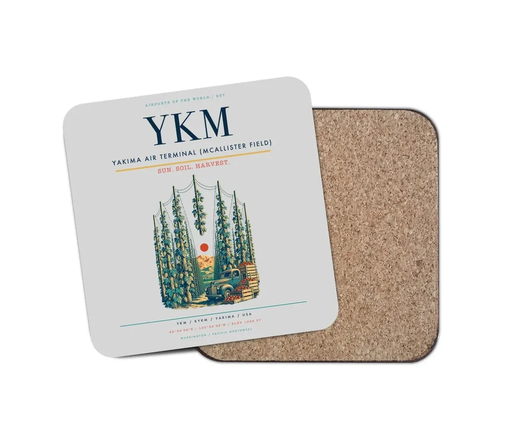 Yakima Air Terminal (McAllister Field) (YKM) design on light gray 1 piece coaster