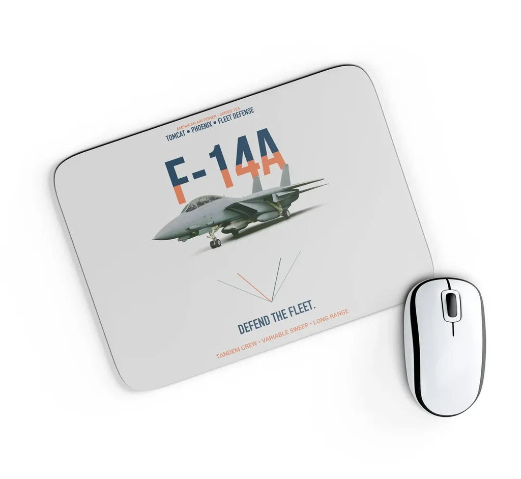 F-14A Tomcat Defend The Fleet design on light gray rectangle mouse pad