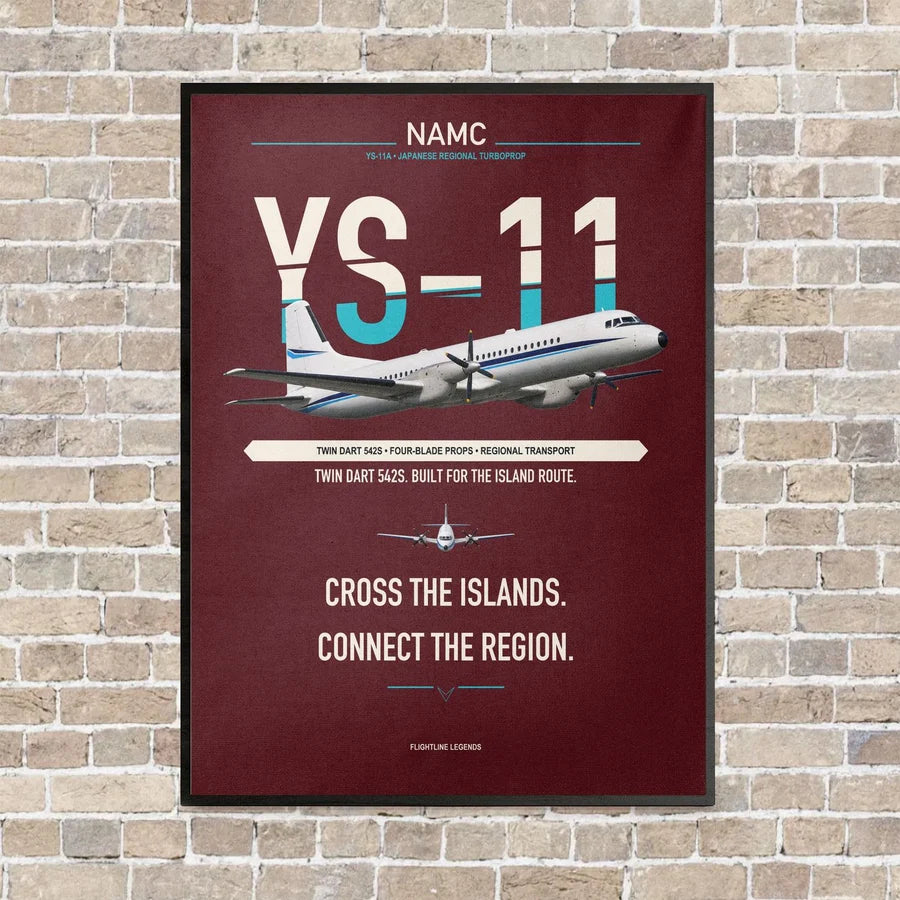 NAMC YS-11A vertical canvas print - framed - dark red background