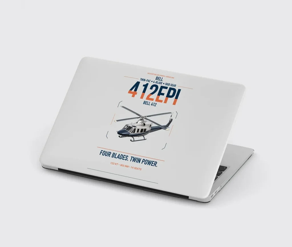 Bell 412EPI design on light gray MacBook case