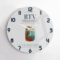 Thumbnail for Patrick Leahy Burlington International Airport (BTV) design on light gray no frame wall clock