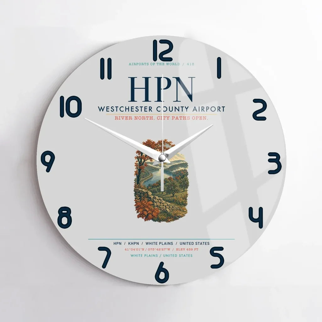 Westchester County Airport (HPN) design on light gray no frame wall clock