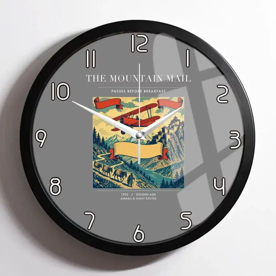 VINTAGE G4038 - The Mountain Mail - Designed Wall Clocks design on gray framed