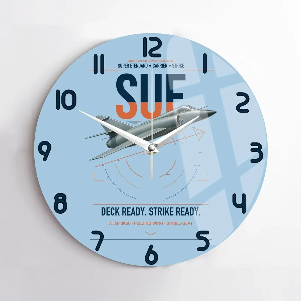 Dassault Super Étendard design on light blue no frame wall clock