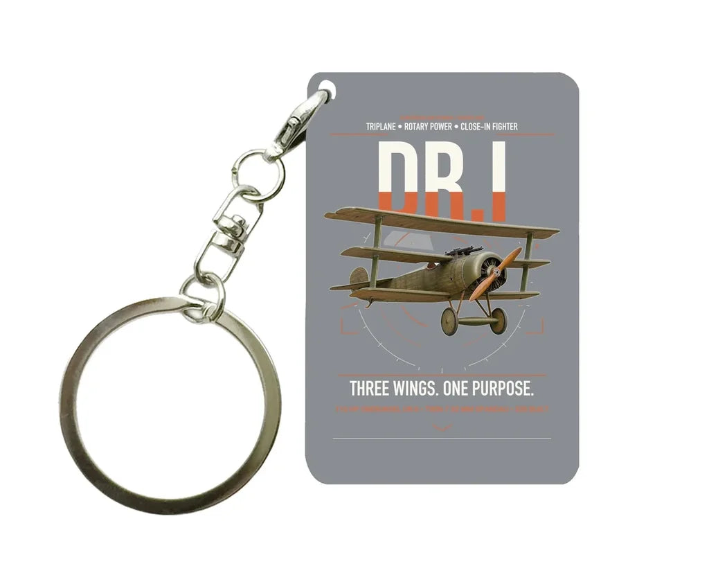 Fokker Dr.I design on gray designed key chain, double-side print