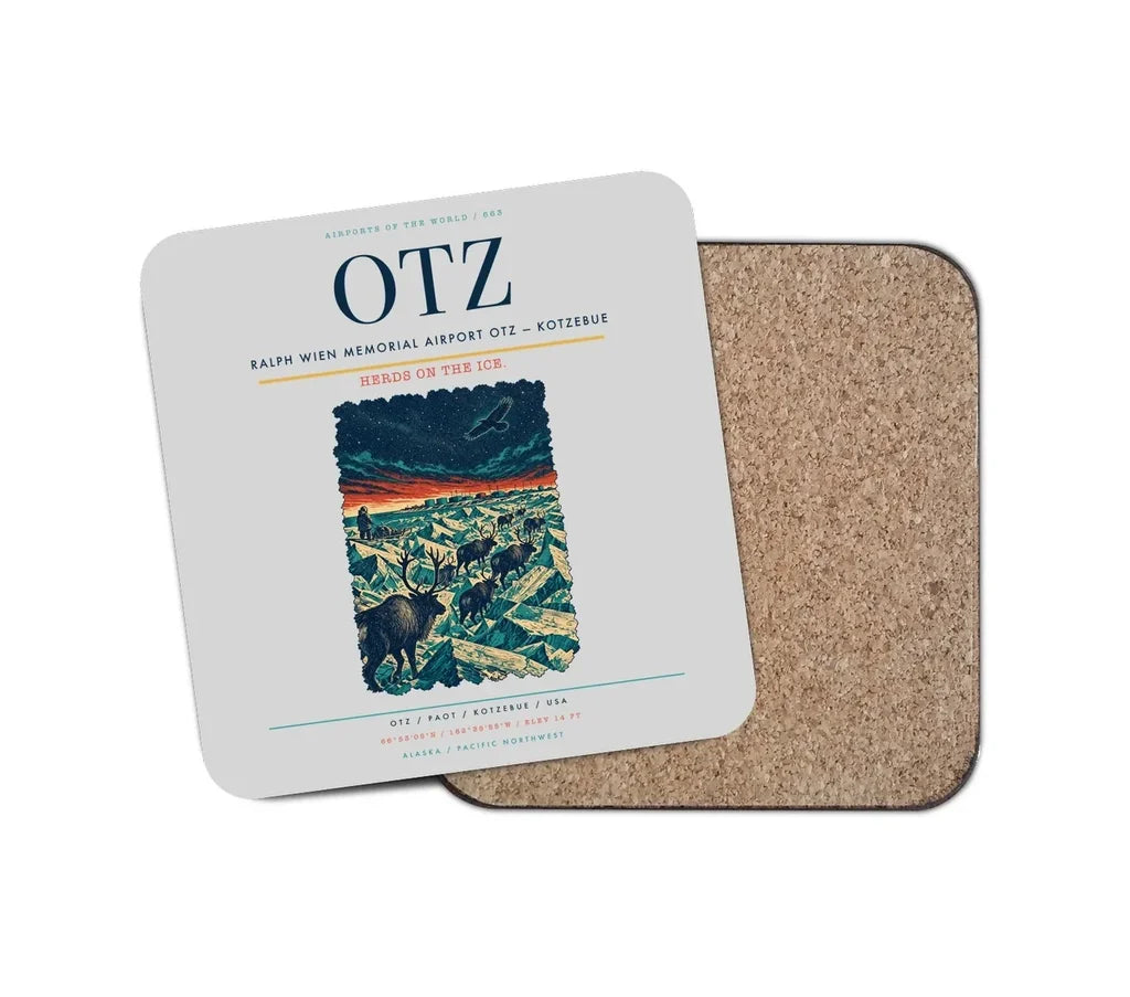 Ralph Wien Memorial Airport (OTZ) design on light gray 1 piece coaster