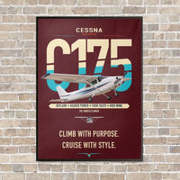 Thumbnail for Cessna 175 Skylark vertical canvas print - framed - dark red background