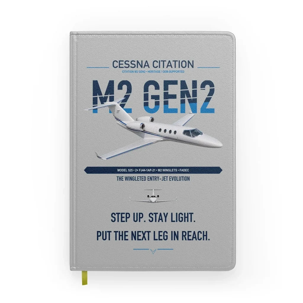 Cessna Citation M2 Gen2 design on light gray notebook
