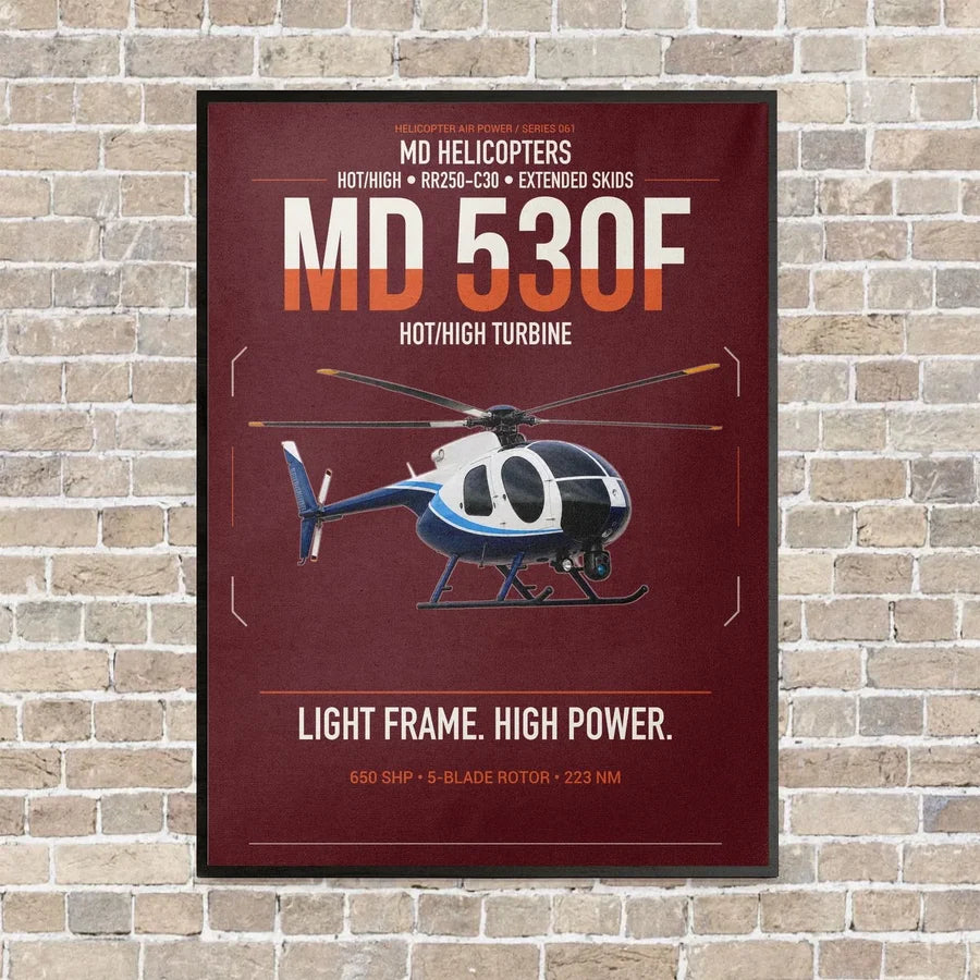 MD Helicopters MD 530F vertical canvas print - framed - dark red background