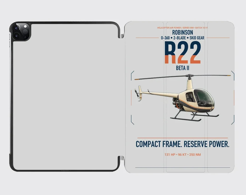 Robinson R22 Beta II design on light gray ipad tablet case