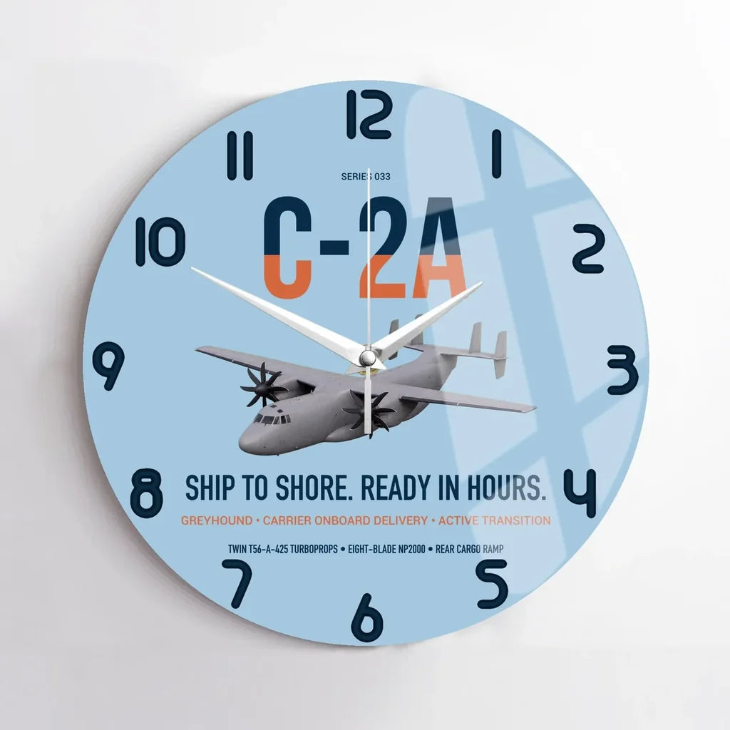 C-2A Greyhound design on light blue no frame wall clock