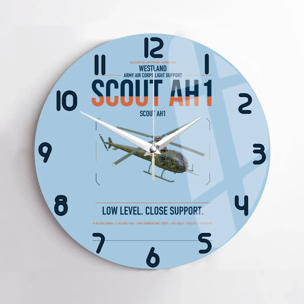 Westland Scout AH1 design on light blue no frame wall clock