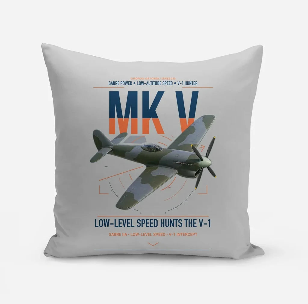 Hawker Tempest Mk V design on light gray pillow