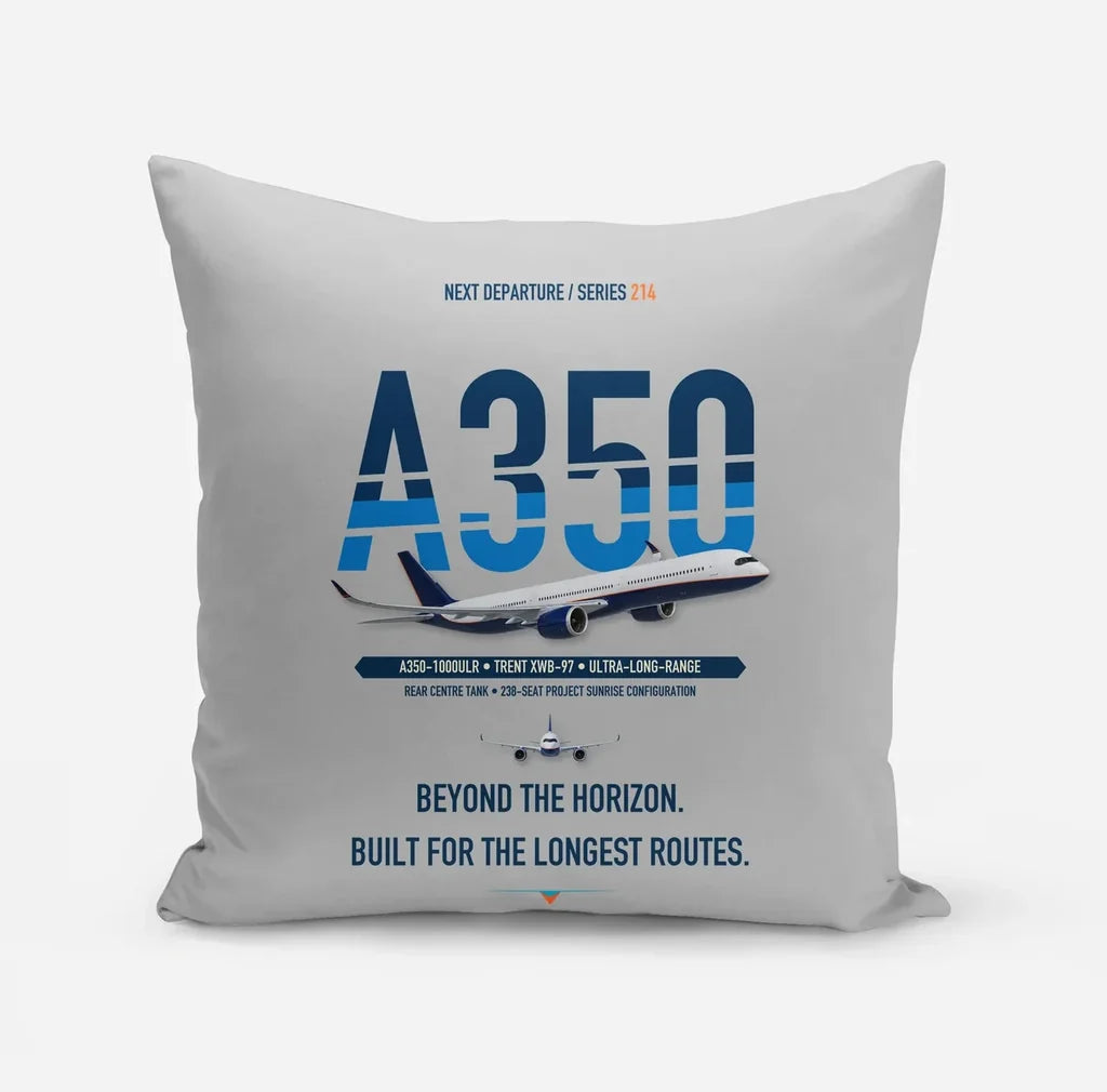 Airbus A350-1000ULR design on light gray pillow