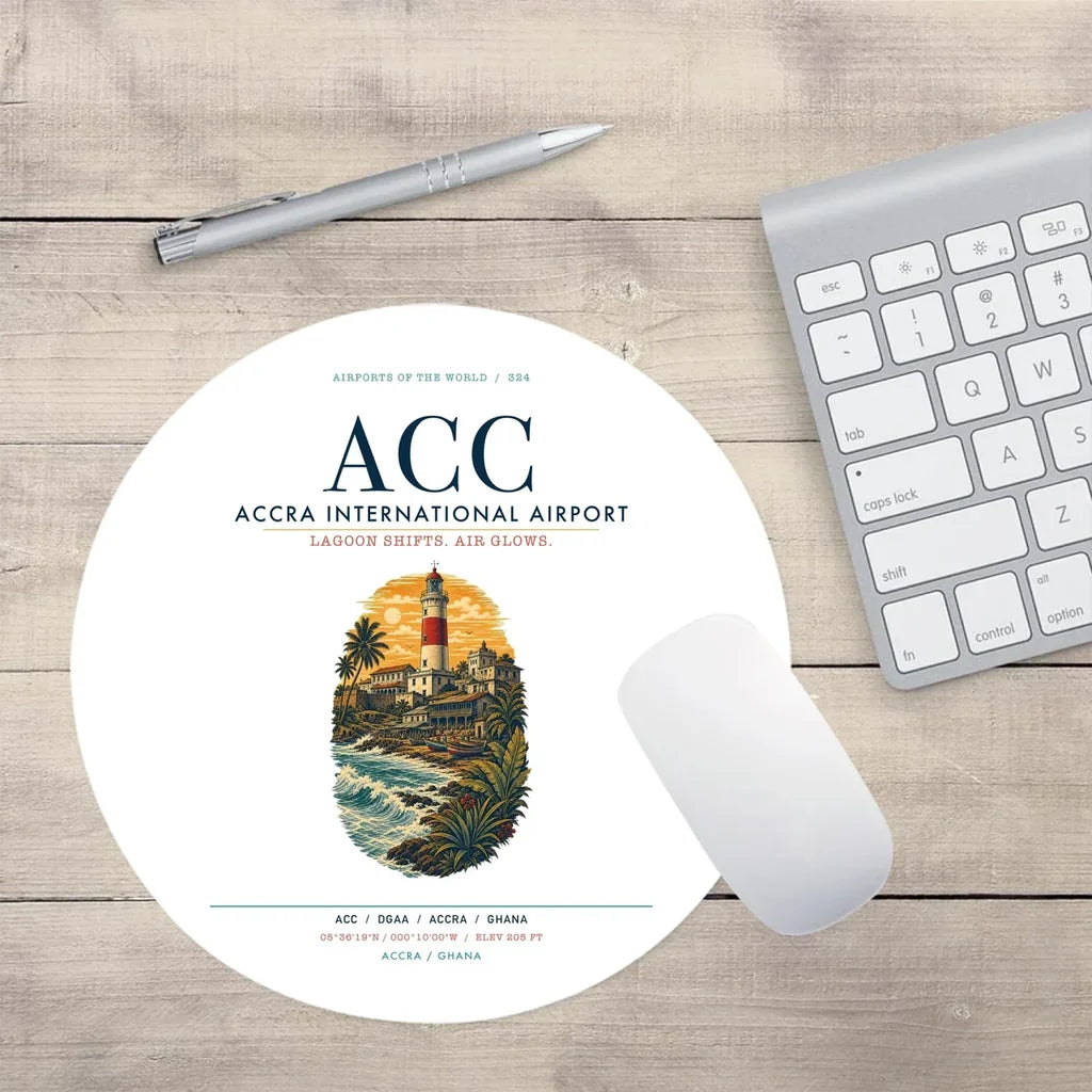 Accra International Airport (ACC) design on white round mouse pad