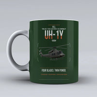 Thumbnail for Bell UH-1Y Venom design on dark green ceramic mug, double-side print