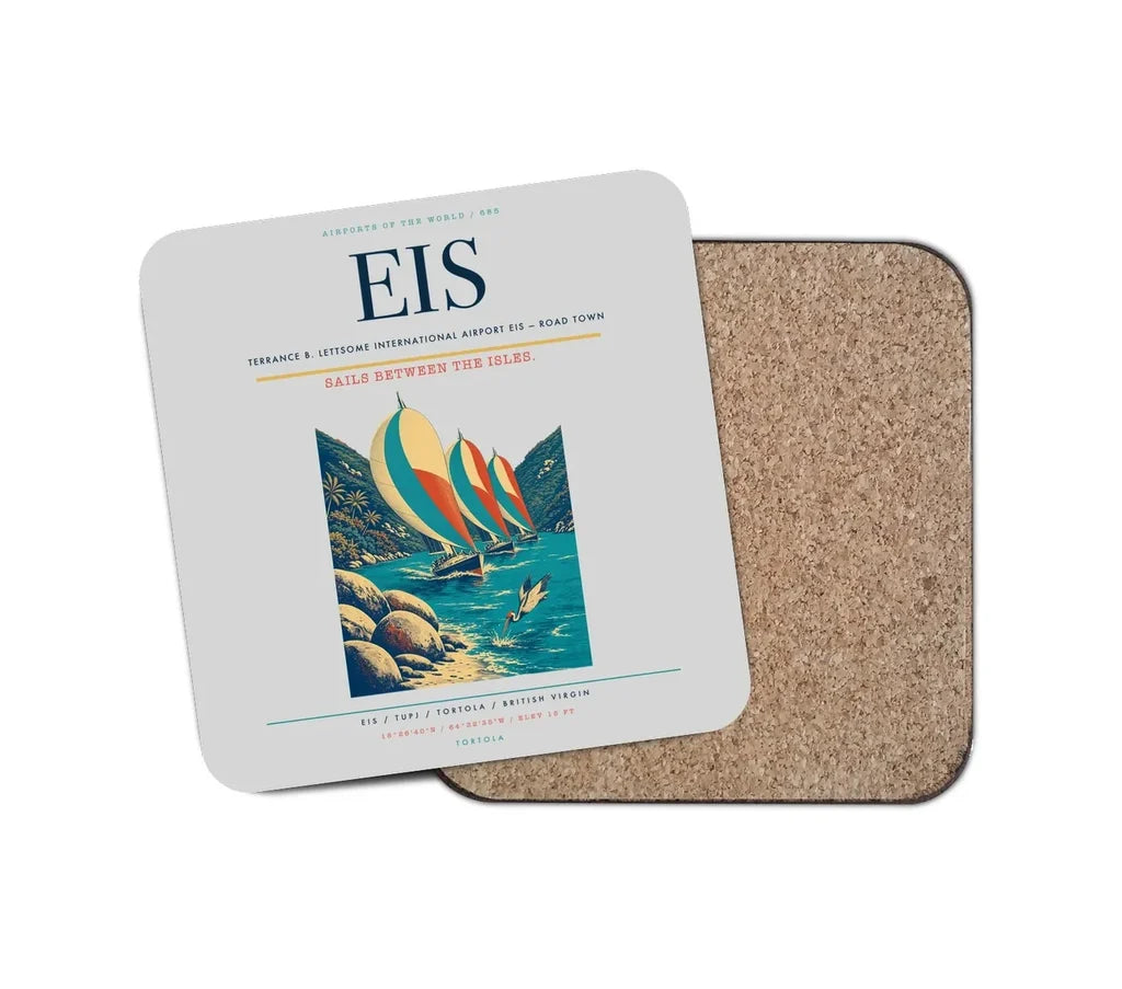 Terrance B. Lettsome International Airport (EIS) design on light gray 1 piece coaster