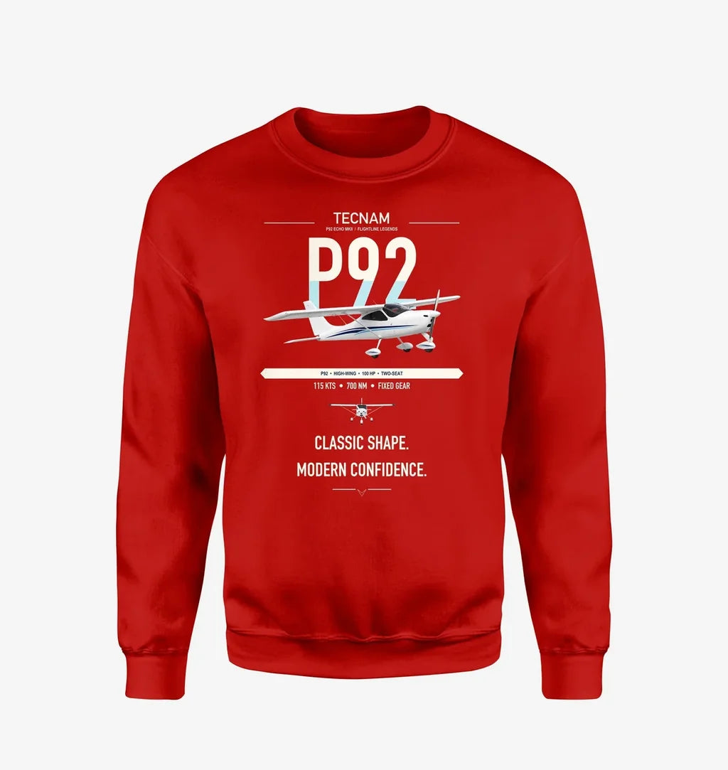 Tecnam P92 Echo MkII design on red sweatshirt