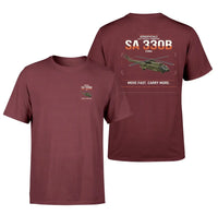 Thumbnail for Aérospatiale SA 330B Puma design on dark red t-shirt, double-side print