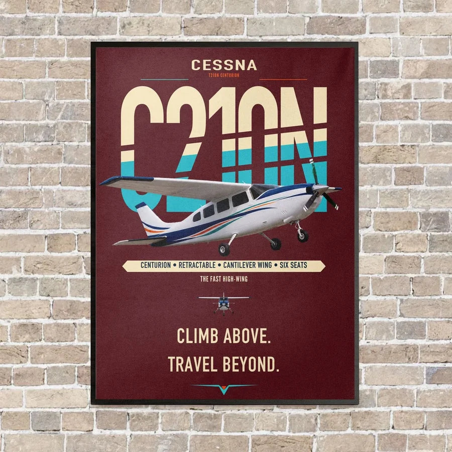 Cessna T210N Centurion vertical canvas print - framed - dark red background