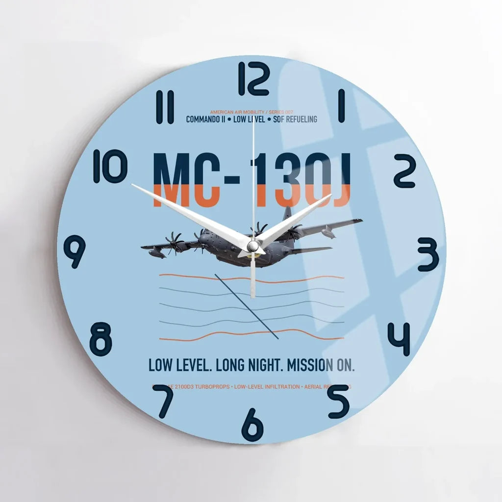 MC-130J COMMANDO II design on light blue no frame wall clock