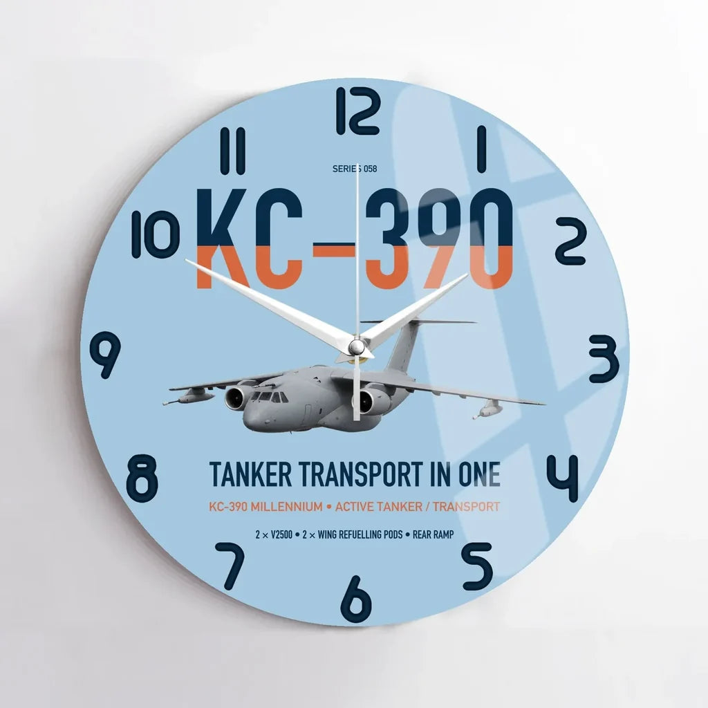 Embraer KC-390 Millennium design on light blue no frame wall clock