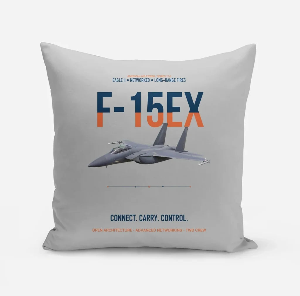 F-15EX Eagle II Connect Carry Control design on light gray pillow