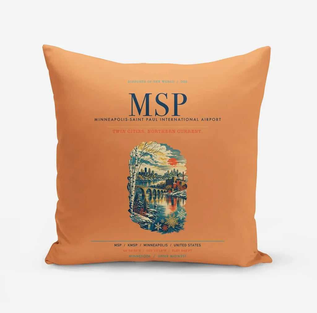 Minneapolis-Saint Paul International Airport (MSP) design on orange pillow