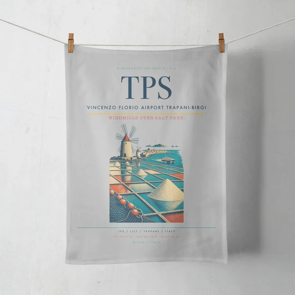 Vincenzo Florio Airport Trapani-Birgi (TPS) design on light gray towel