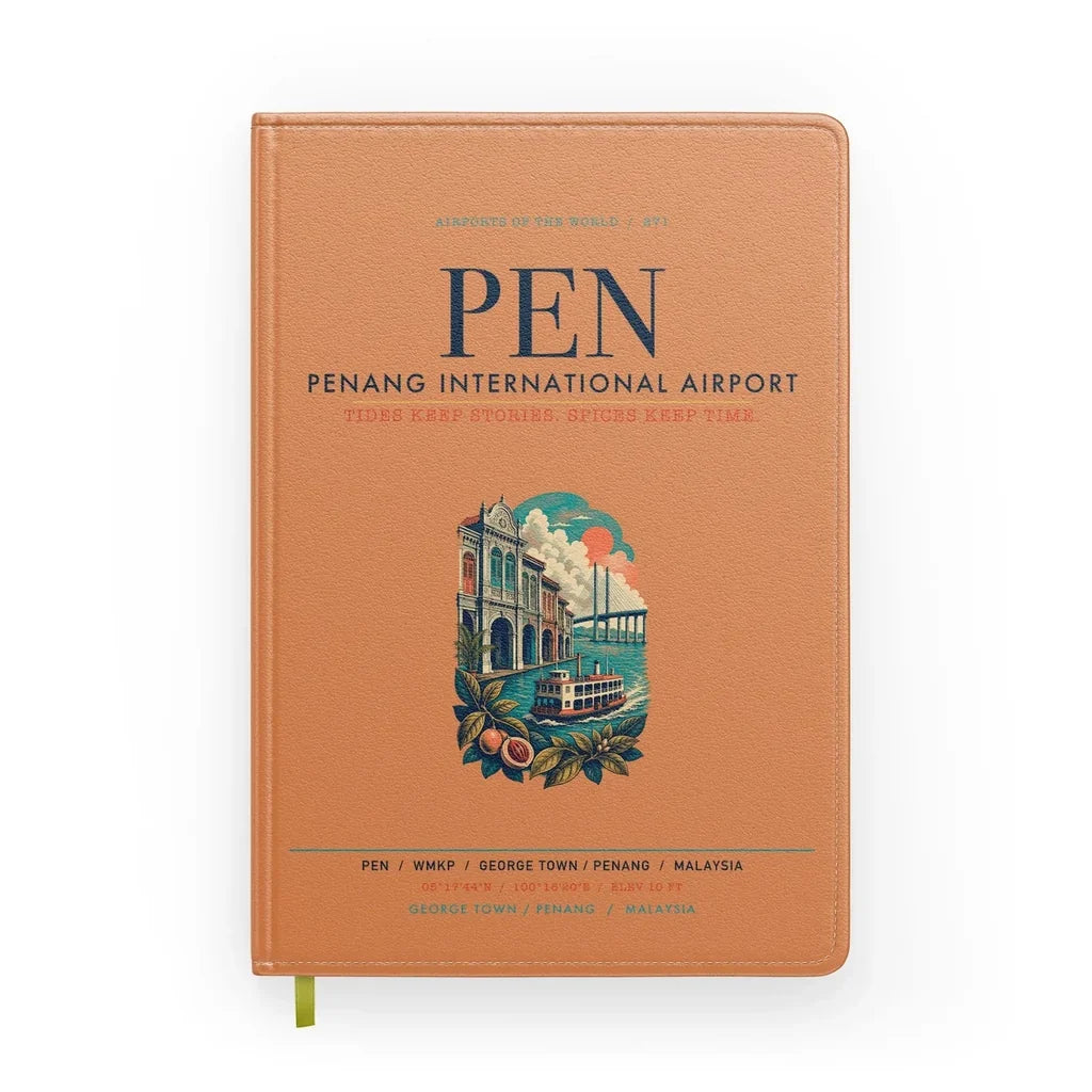 Penang International Airport (PEN) design on orange notebook
