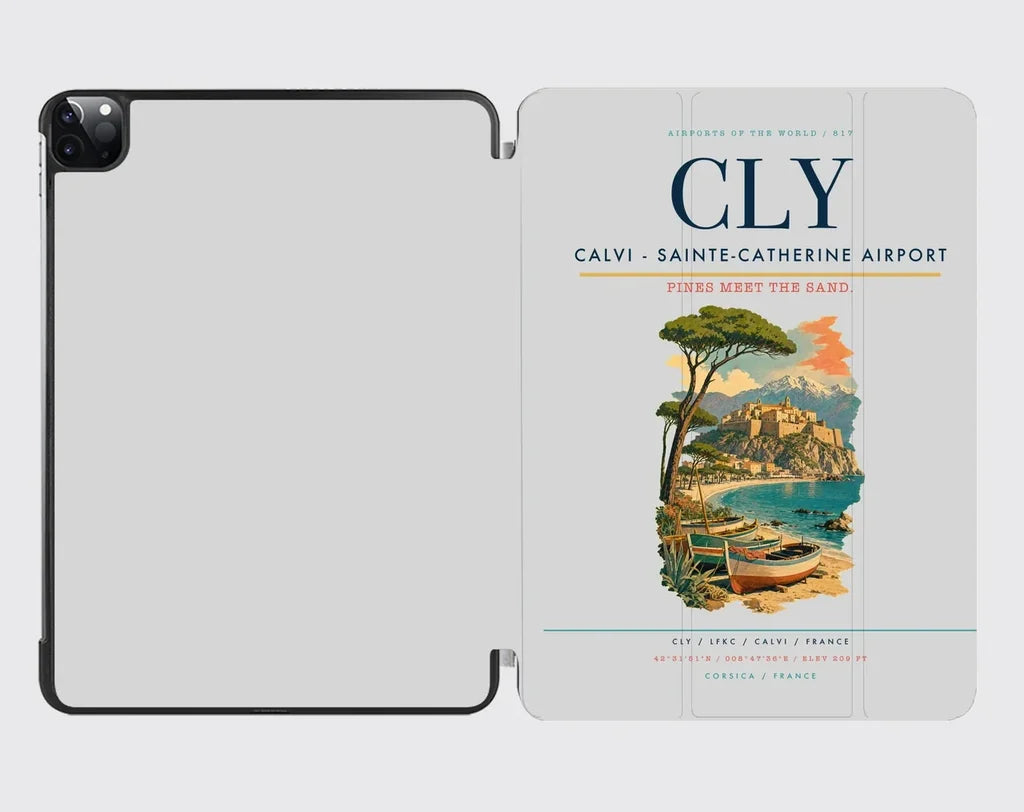 Calvi (CLY) design on light gray ipad tablet case