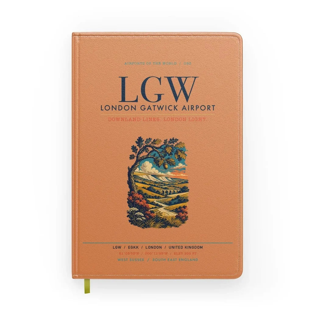 London Gatwick Airport (LGW) design on orange notebook