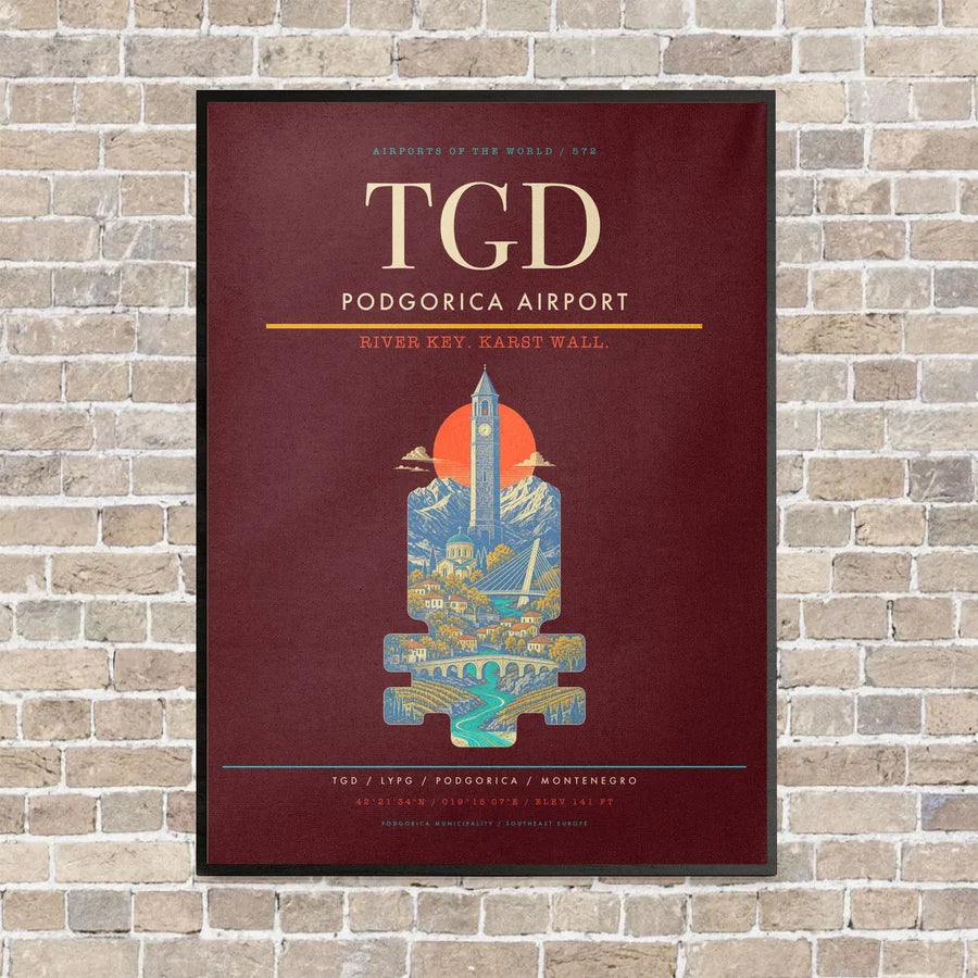 Podgorica Airport TGD - Canvas Framed - Dark Red