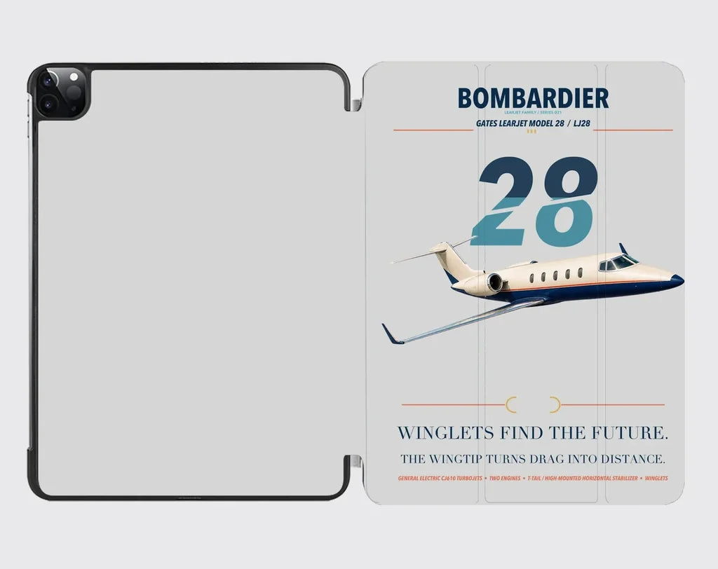 Bombardier Learjet 28 design on light gray ipad tablet case