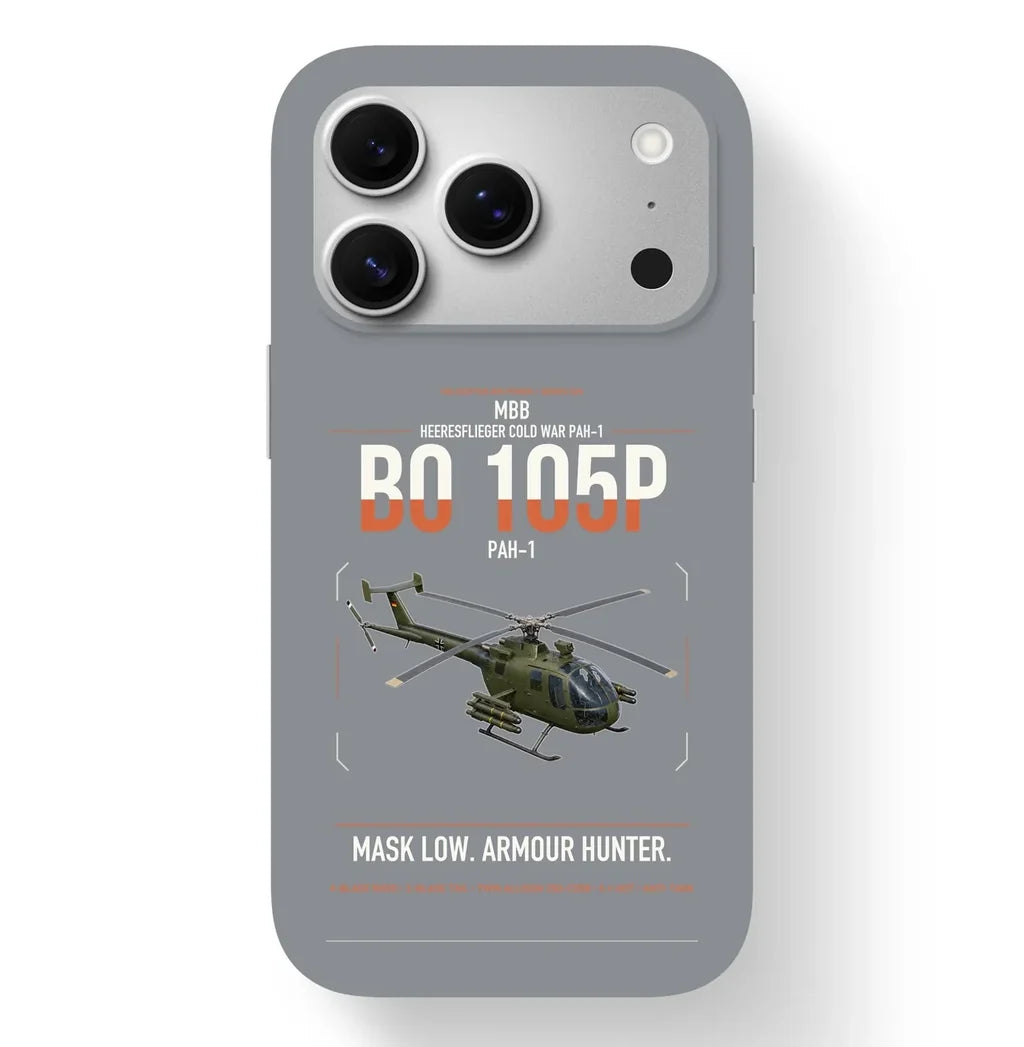 MBB BO 105P PAH-1 design on gray magsafe iphone case, for iPhone 17 Pro